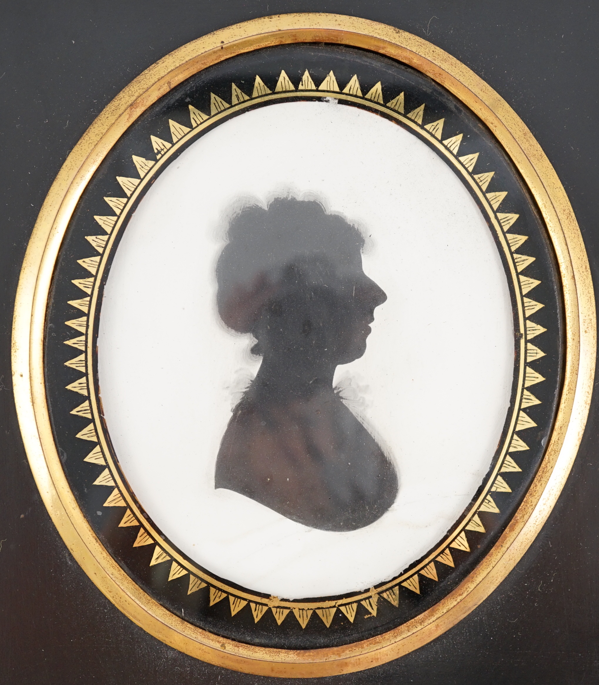 John Miers (1756-1821), Silhouette of a lady, painted plaster, 8 x 6.6cm.